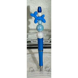 Custom Beaded Pen Blue Balloon Dog Handmade Fun Festive Unique Gift